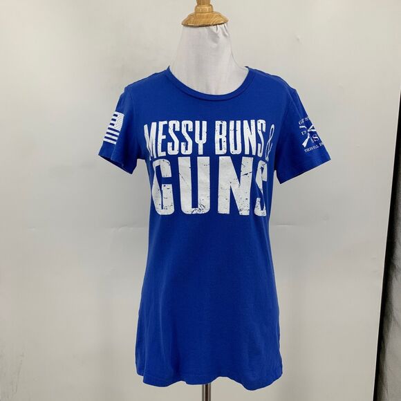 Grunt Style T Shirt Women L Large Blue Messy Buns & Guns Short Sleeve Crew Tee - Picture 2 of 9